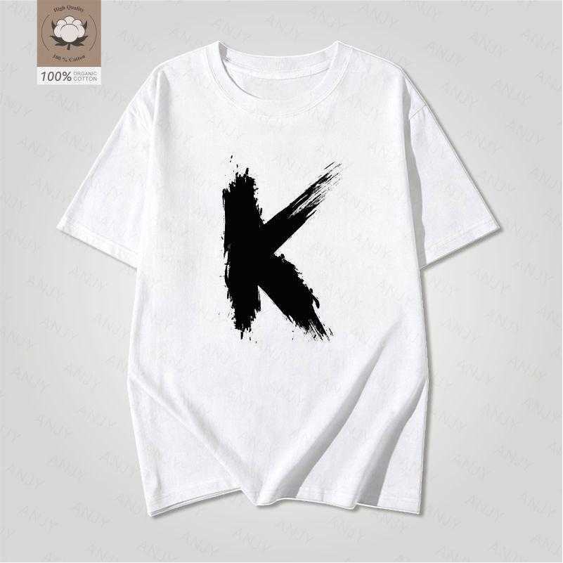 Artistic Letter K Printed White Short Sleeved Unisexs And Unisexs American Street Loose Pure Cotton Personalized Simple Tshirt