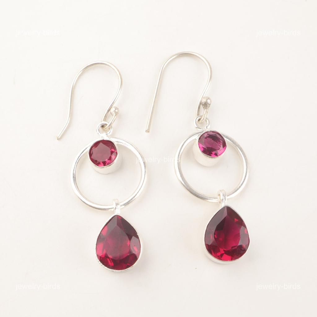 Pear Natural Pink Rubellite Drop Engagement Earrings Jewelry 925 Sterling Silver EE-140-8