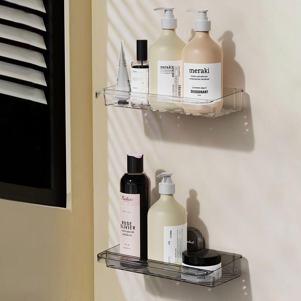 

No-Drill Suction Cup Shower Shelf Transparent Wall-Mounted Storage Holder For Home
