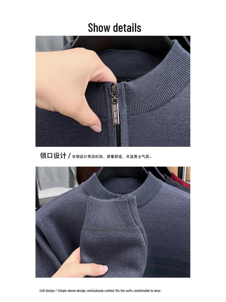 Men's Red Year of the Rat Warm Knit Sweater, Half-High Collar, Dad Style, Winter Wear for Middle-Aged & Elderly.