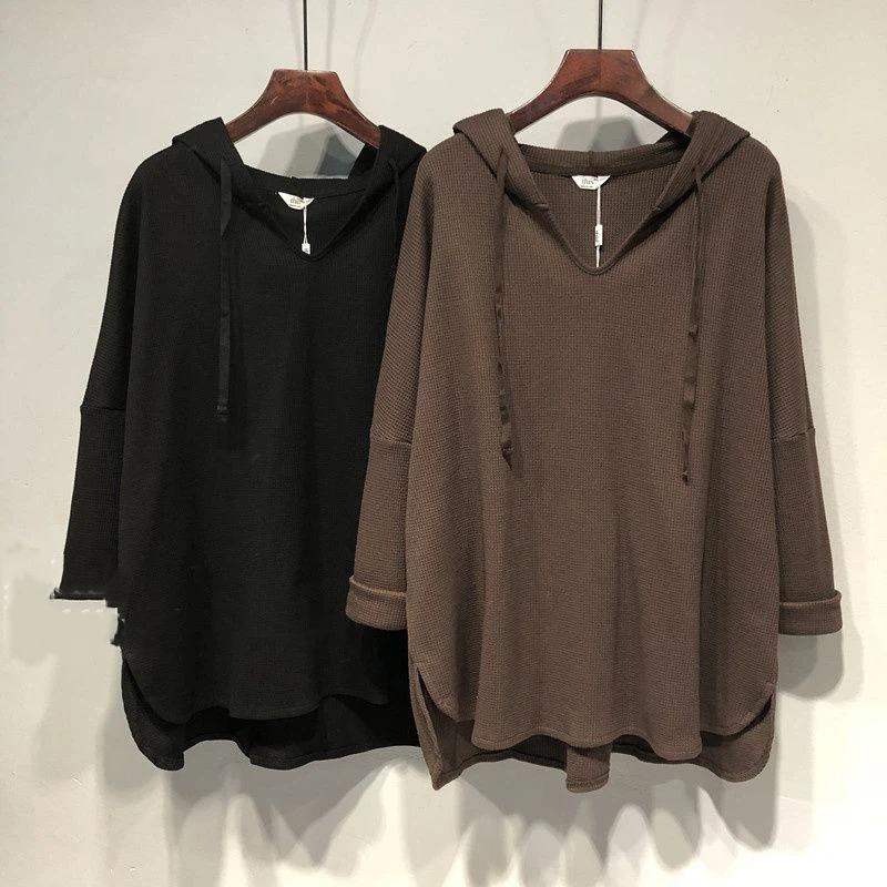 

Women s 3/4 Sleeve Hooded T-Shirt Casual Loose Fit Pullover Hoodie Tops Summer Breathable Solid Color Tee Shirts For Ladies XXXL кавовий