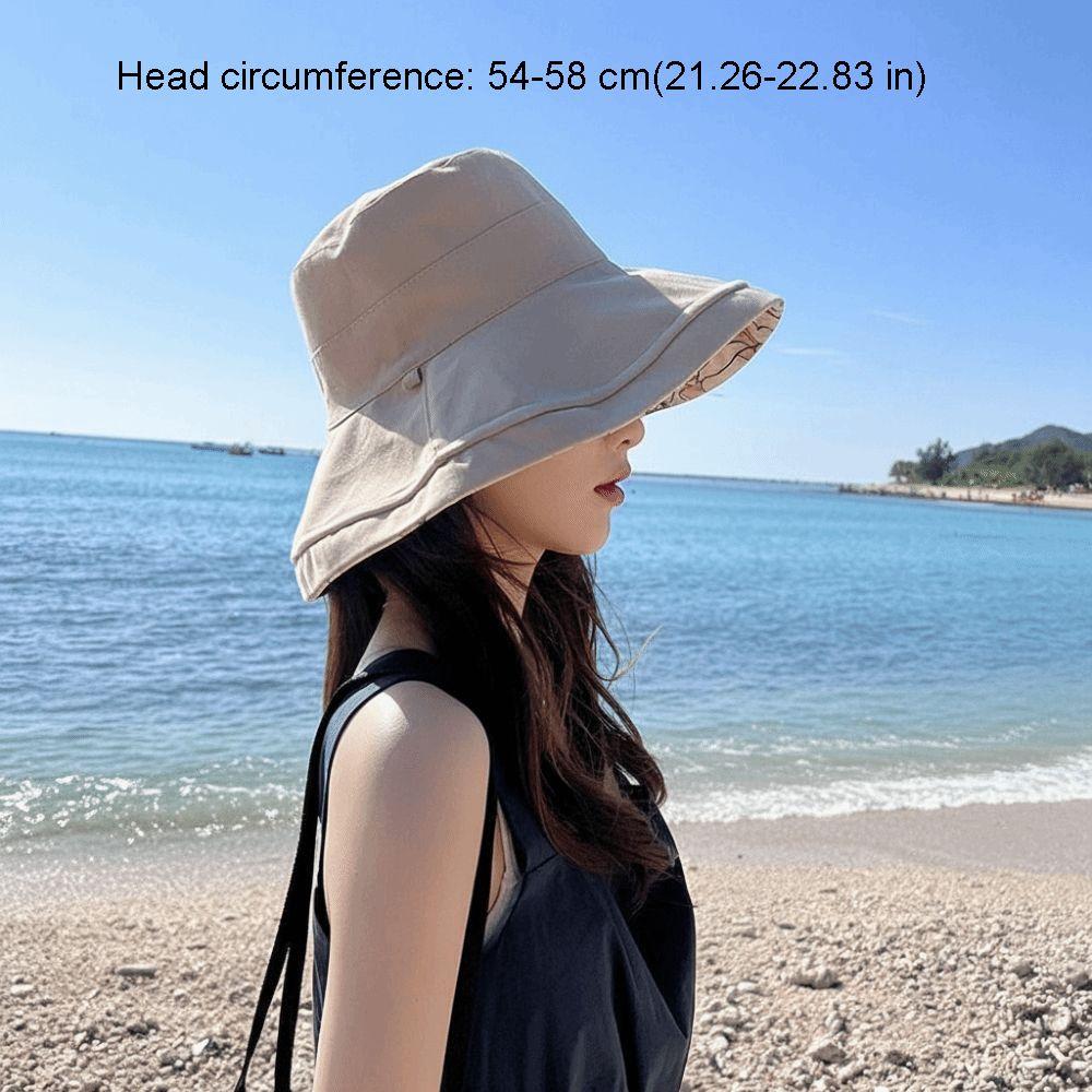 Double-Sided Women Fisherman Hat Solid Color Flower Print Summer Sun Hat Wide Brim Sun Protection Sunscreen Visor Cap Beach