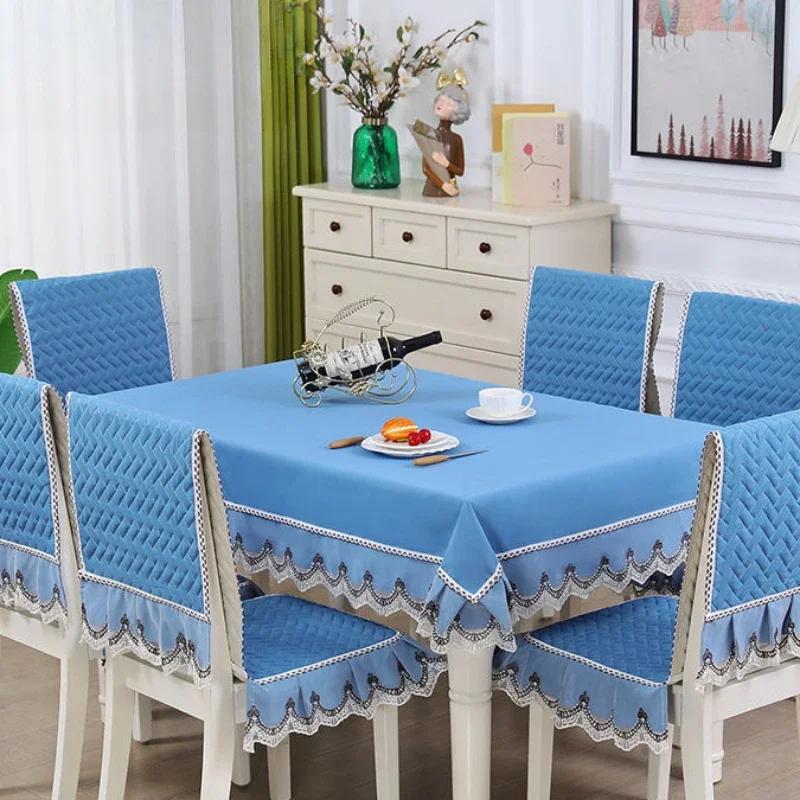European Style Non Slip Dining Table Fabric Lace Edge Printed Chair Cover Four Seasons Universal Dining Chair Cushion Cover