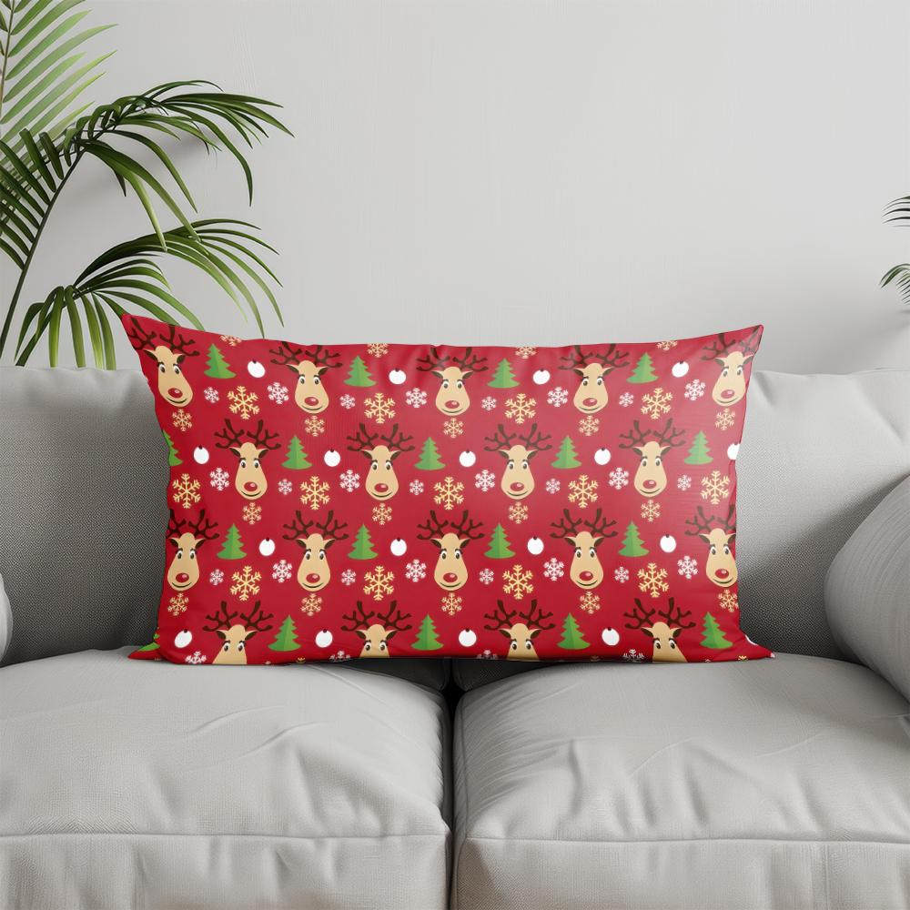 Home Decor Deer & Trees Christmas Pillow Suitable For Sofa Bedroom Car Pillow Cover Cushion Rectangular Back Cushion