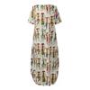 Women's Summer Casual Maxi Dress Loose Short Sleeve Crew Neck Long Dress Beach Ethnic Printed Sundresses