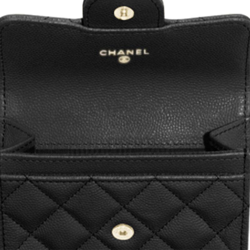 Chanel Classic Gold Buckle Flap Quilted Grainy Leather Wallet Women Wallet Black AP0214-Y01864-C3906