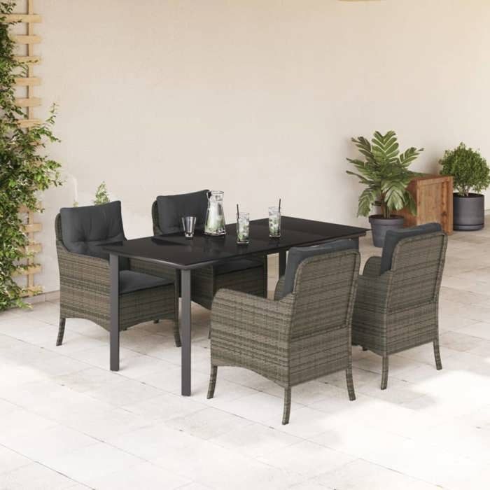 VidaXL Garden Dining Set with Cushions 5 Pcs, Patio Table and Chairs, Outdoor Furniture Terrace, Modern, 3211958