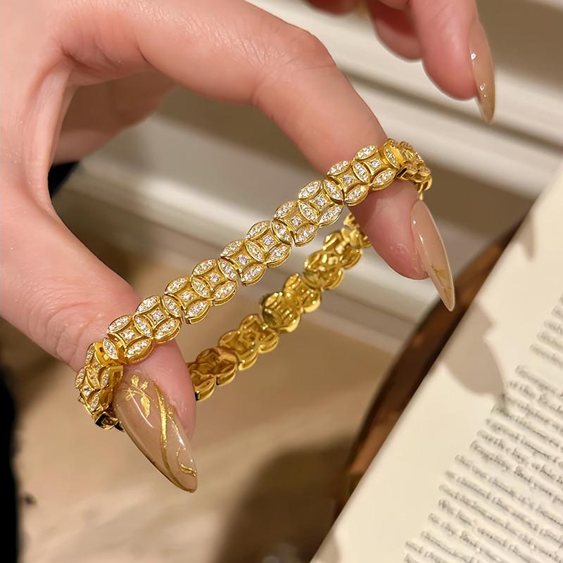 Геометрический циркониевый медный браслет-монета для женщин Подарок Подарок