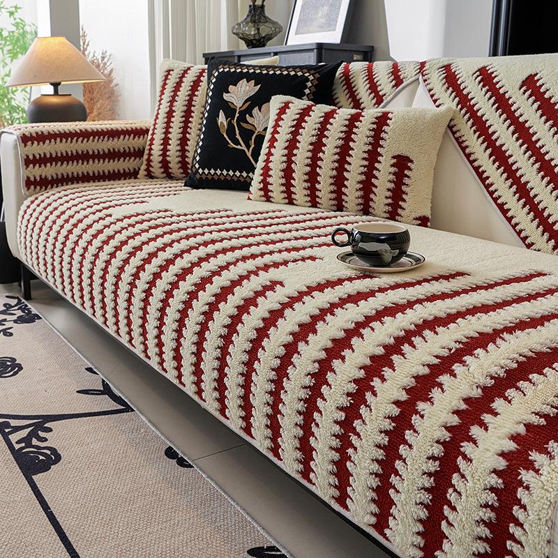 Light Luxury High-Grade Leather Sofa Cushion Autumn and Winter Plush Straight Row Seat Cushion All-Inclusive Universal Sofa Cover Winter Cover Towel