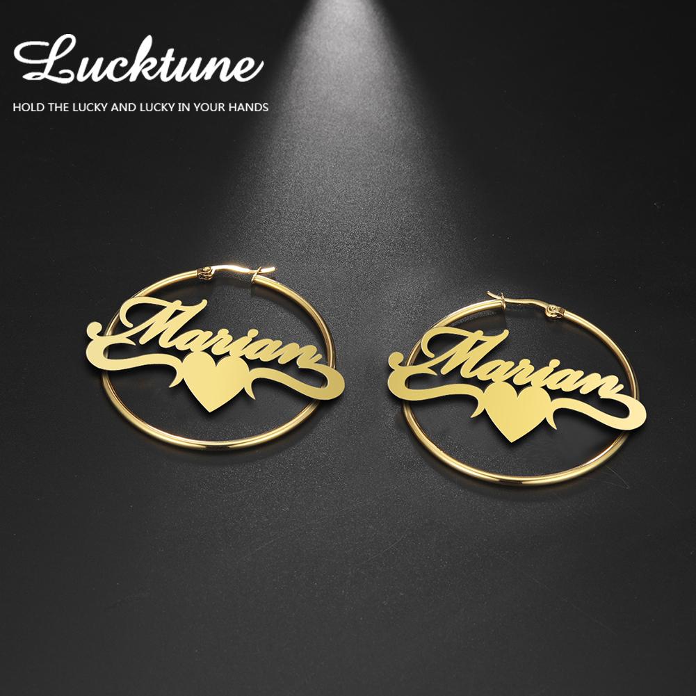 Lucktune Custom Name Hoop Earring Stainless Steel Personalized Letter Nameplate Earrings for Women Jewelry Valentine's Day Gifts