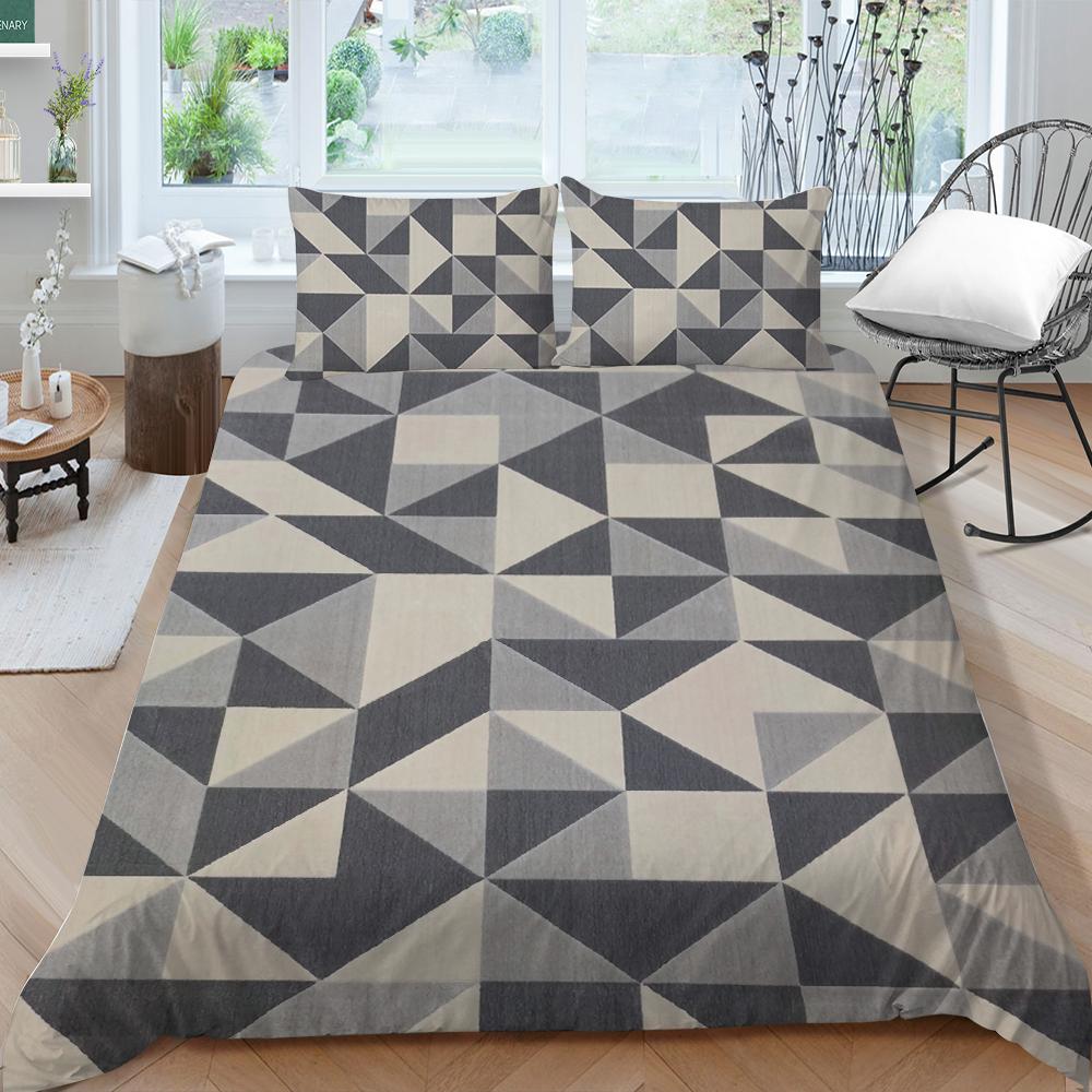 3D Family Bedding Single Double Bed Full Size Vintage Graphic Printed Bedding Geometric Pattern Pillowcase and Quilt Cover Washable Home Decoration