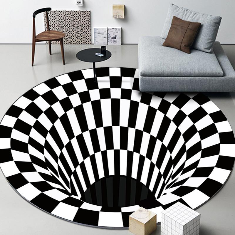 3D Vortex Optical Illusion Rugs Trap Area Carpet Anti-Slip Round Mats Large Carpets for Living Room Sofa Swirl Washable Carpet