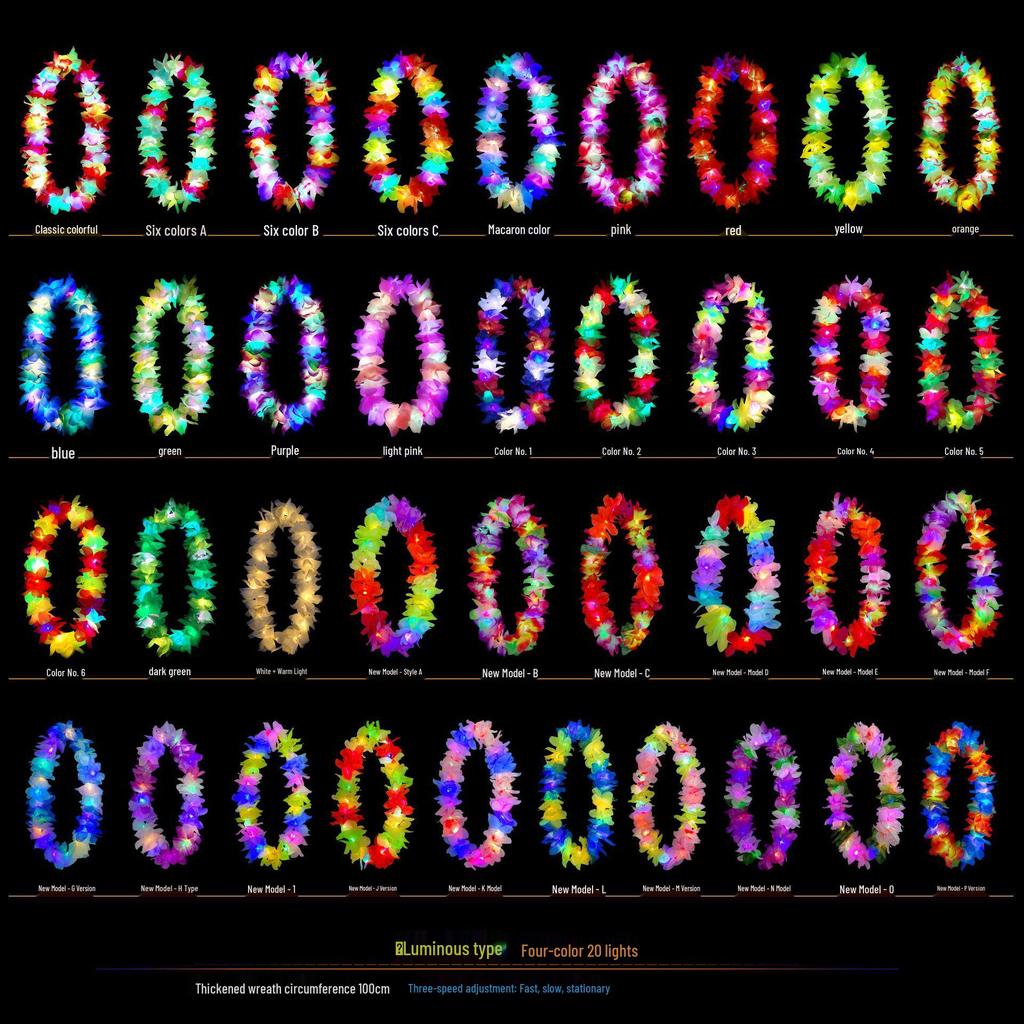 Hawaiian Luminous Flower Garland & Hula Skirt Set - Summer Costume Accessories for Annual Stage Events