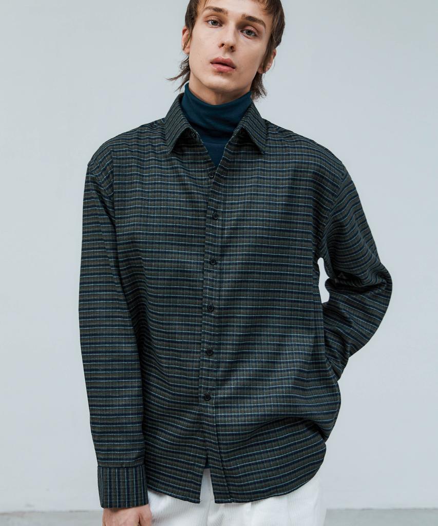 TRIP LE SENS Fine Wool Classic Check Shirt_Gray Brown