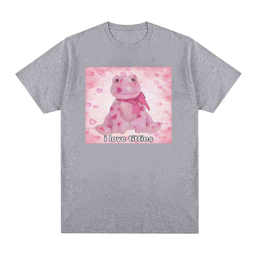 

Футболка с забавным рисунком «I Love Titties Frog» для мужчин и женщин, милая одежда с круглым вырезом, футболки, топы, повседневная футболка большого размера из 100% хлопка