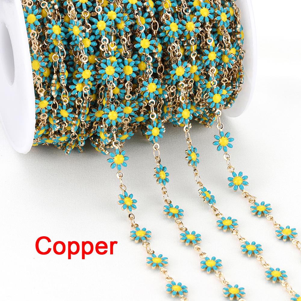 

1Meter 7mm Stainless Steel Chain Enamel Daisy Flower KC Gold Color Beaded Chains for DIY Jewelry Making Necklace Bracelet 7mm
