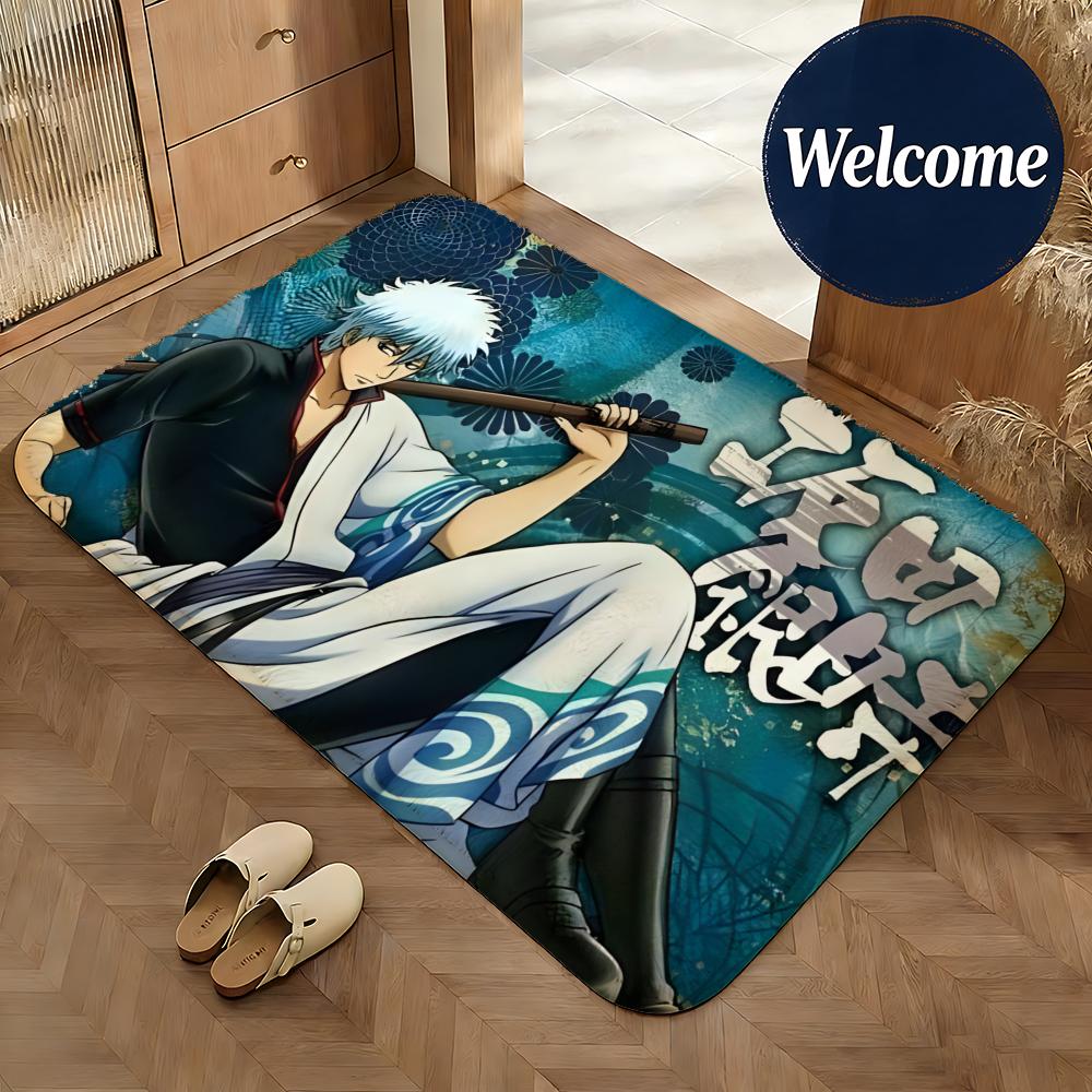 Soft Flannel Floor Mat Anime Gin Tama Floor Mat Non-Slip Absorbent Doormat Bathroom Bedroom Home Decor Rug