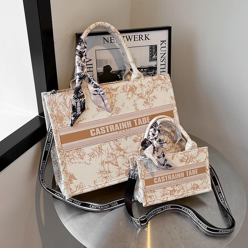 Portable tote bag women's new letter-printed shoulder large bag, foreign-style versatile casual messenger bag