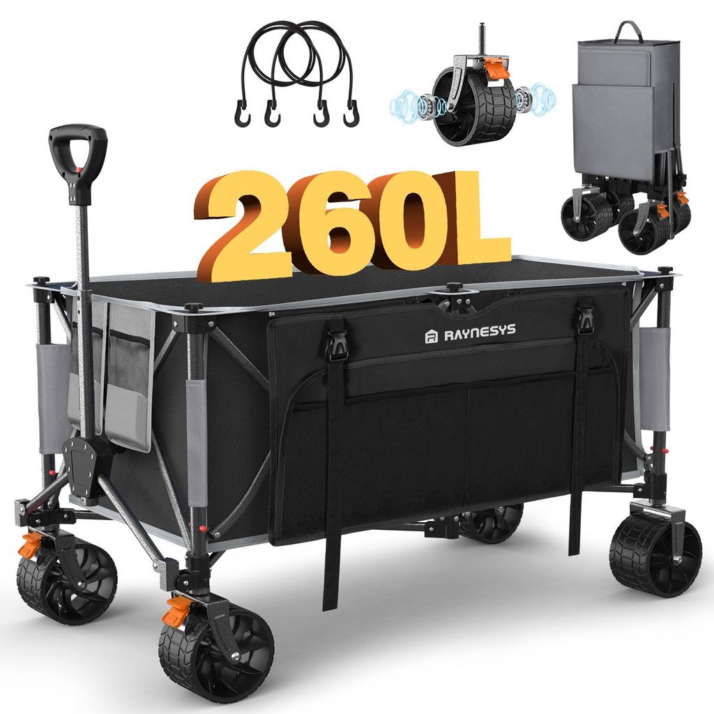 Raynesys Carry Large Capacity Load Capacity Outdoor Foldable Camping Convergence Freestanding Comes with Storage Cover Out BlackGray Wagon, 260L,