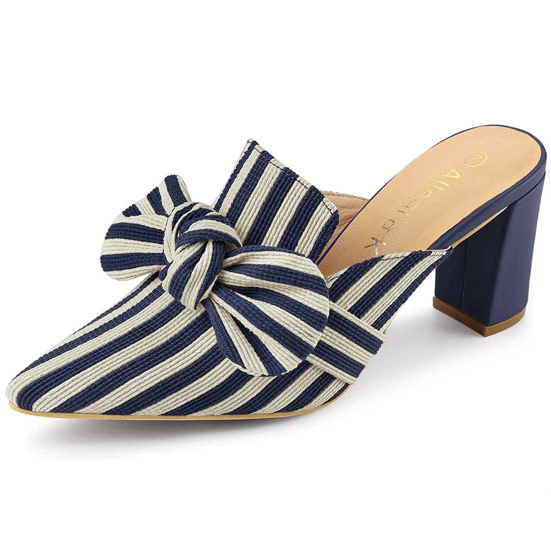 

Allegra K Women s Slide Mule with Bow Buckle, Pointed Toe, Block Heel, Blue, Size 24.0 cm