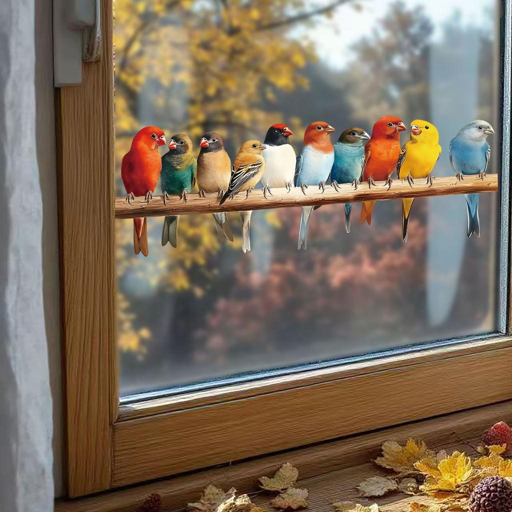 Cute Colorful Bird Static Cling Window Sticker Removable for Bedroom Living Room Glass Home Decor Art