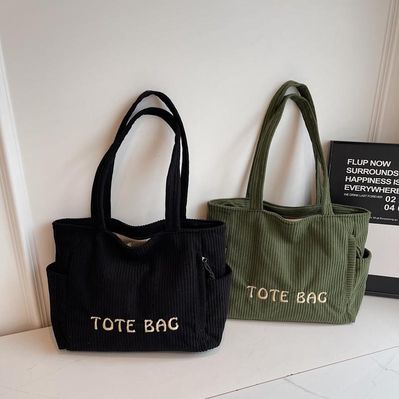 Letter Embroidered Large Capacity Tote Bag Women Shoulder Bag