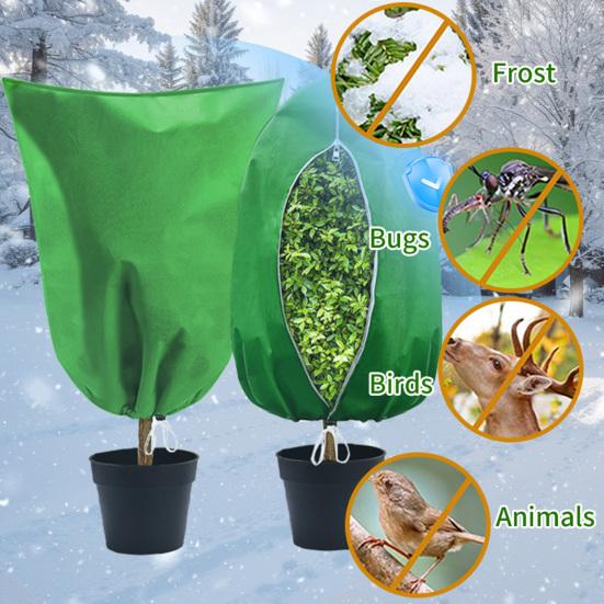 Plant Cold Proof Cover Zippered Freeze Protection Bag with Drawstring Potted Plants Winter Frost Blanket