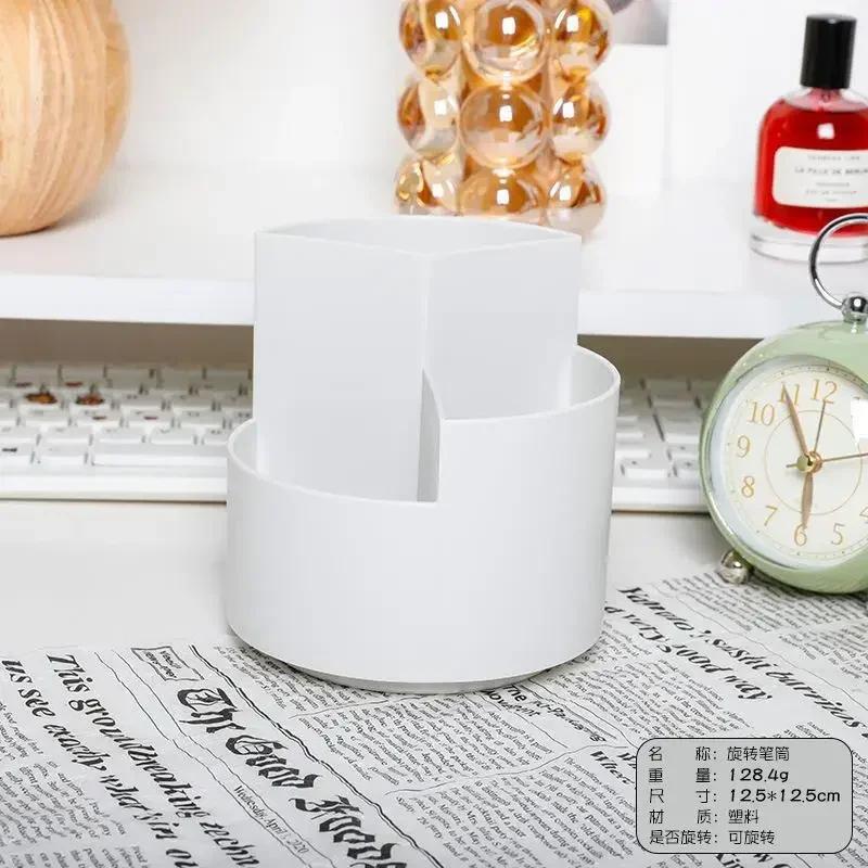 

Вращающийся на 360° держатель кистей для макияжа, ящик для хранения, органайзер для макияжа, помады, контейнер для макияжа, школьные канцелярские принадлежности, органайзер, коробка белый