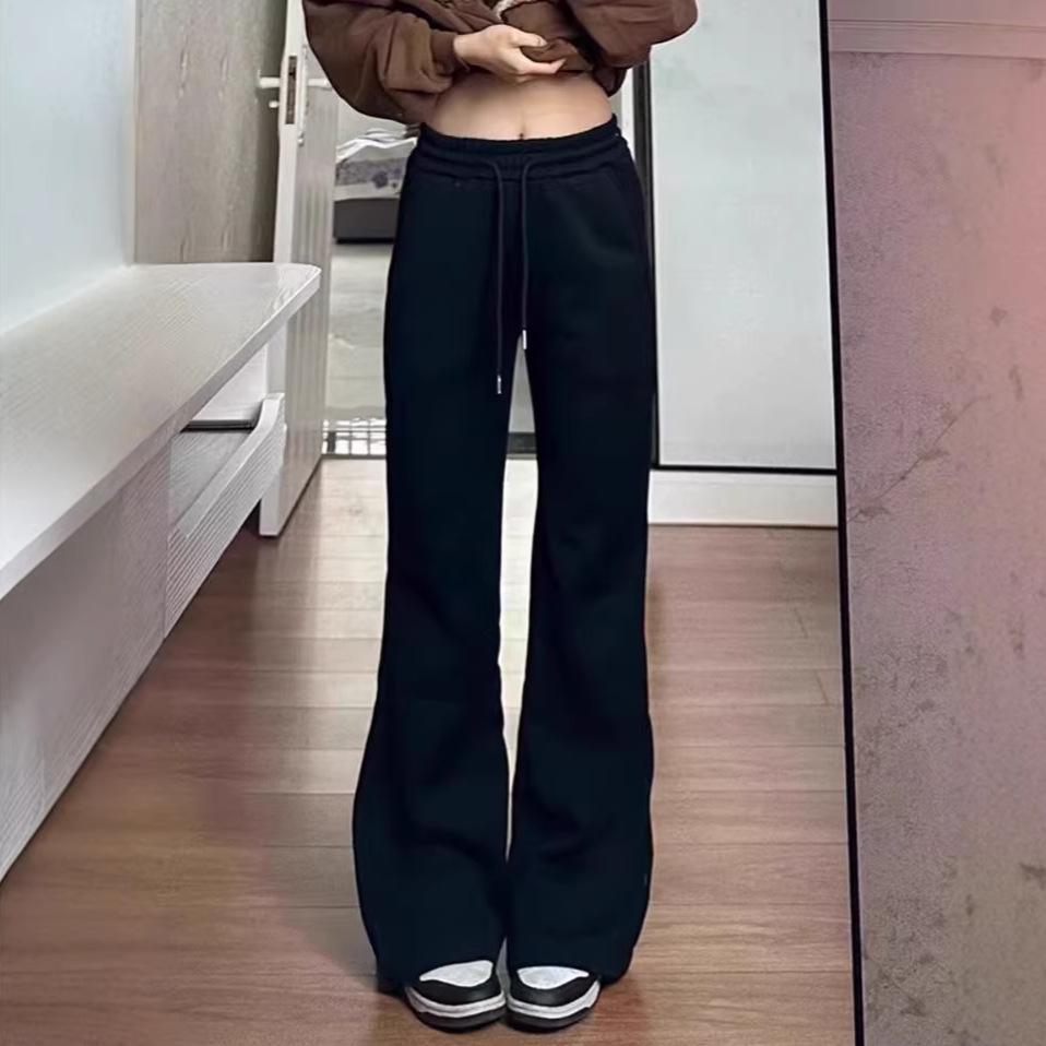 Women s High-Waisted Black Micro-Flare Pants - Plus Size, Slimming, Casual, Spring Sportswear Extra Large