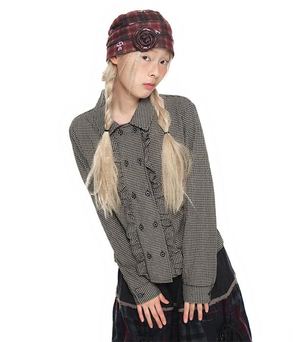 YOUTHBATH Corsage Checked Beanie_Brown