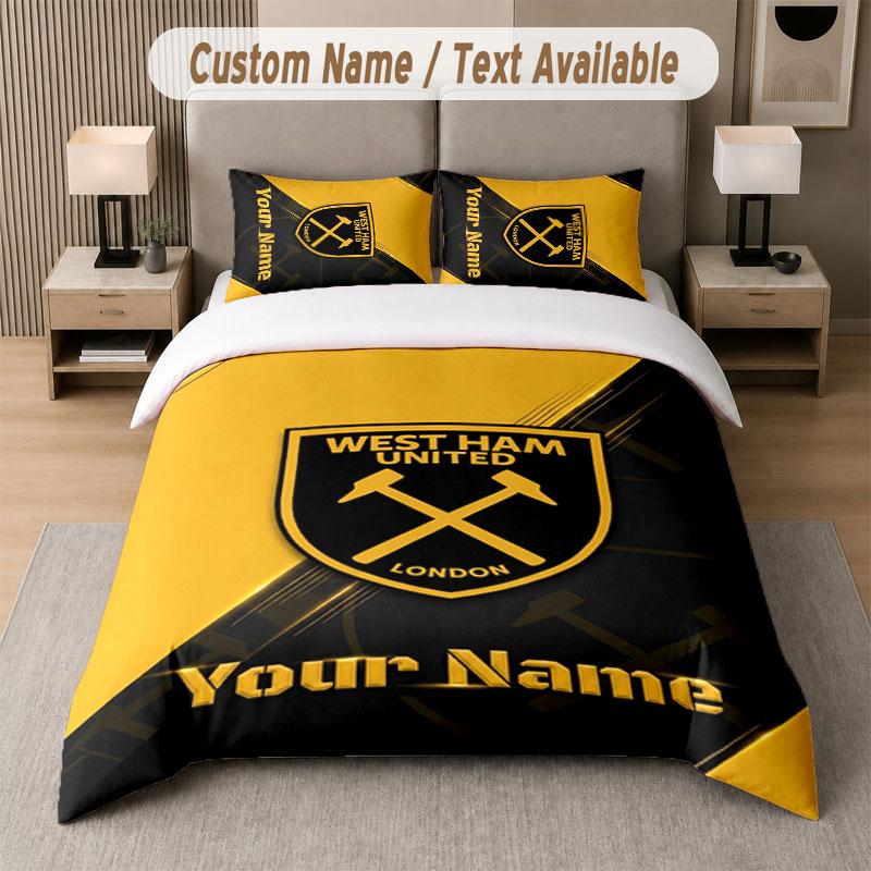 Custom Bedding Set West Ham United FC Pattern, Print Name Text 1 Duvet Cover plus 2 Pillowcases Home Textile