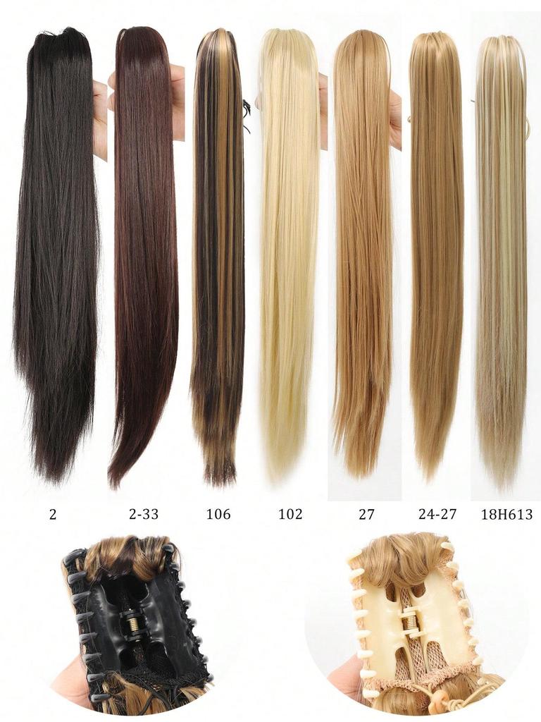 Synthetic Hair Extensions 24 Inch Long Straight Claw Clip Ponytail Wig Suitable For Women's Daily Party Use