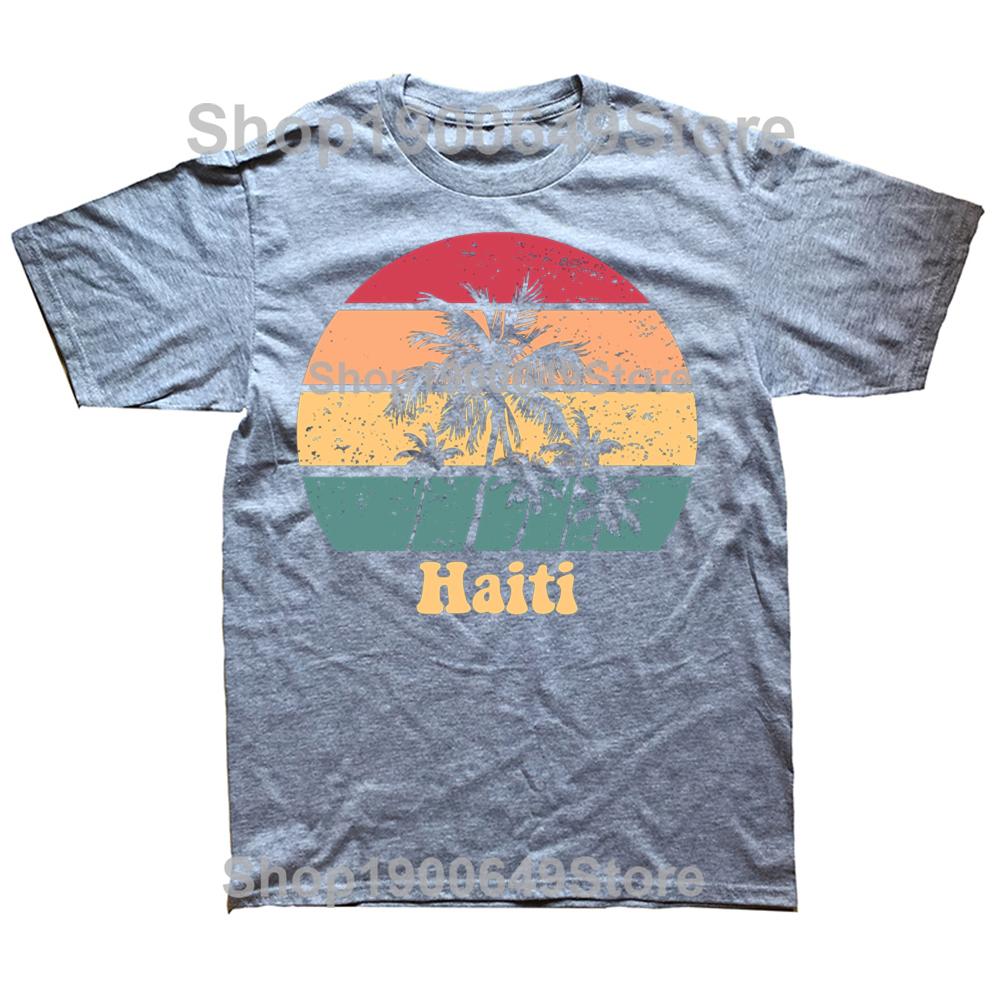 Funny Haiti Retro Sunset Proud Haitian T Shirts Cotton Streetwear Gifts Mens Clothing Fashion Casual Loose Oversized T Shirt