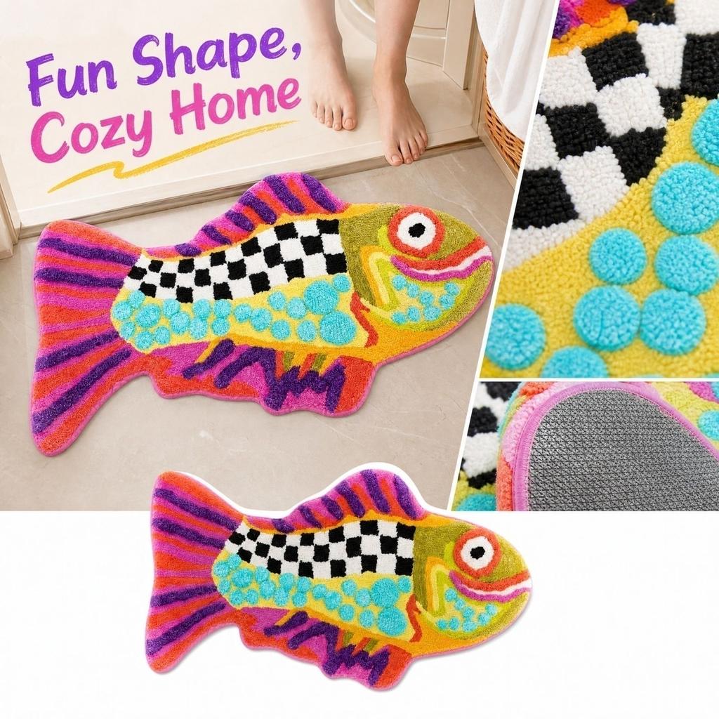 Faux Cute Shaped Floor - Fish Pattern, Stain- Easy-Clean Doormat, Non- -Absorbent Bathroom for Entryway, 40 cm
