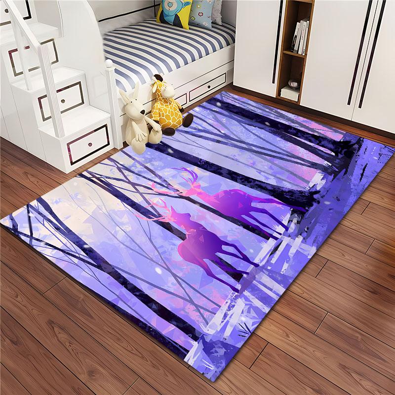 Sika Deer 3D Art Carpet, Living Room and Bedroom Household Items, Children's Room Sofa Mats, Doormat Floor  Anti-slip Rug, Gifts