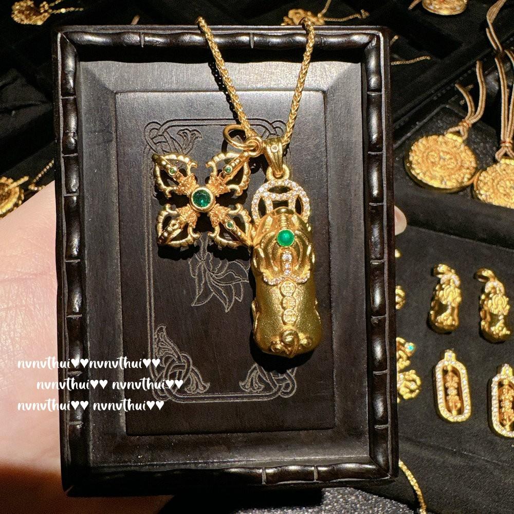 Ancient Gold Filigree Chisel Engraved Vajra Pestle Pendant Necklace, New Chinese Style, Babao Ruixiang, Pixiu Necklace, Set