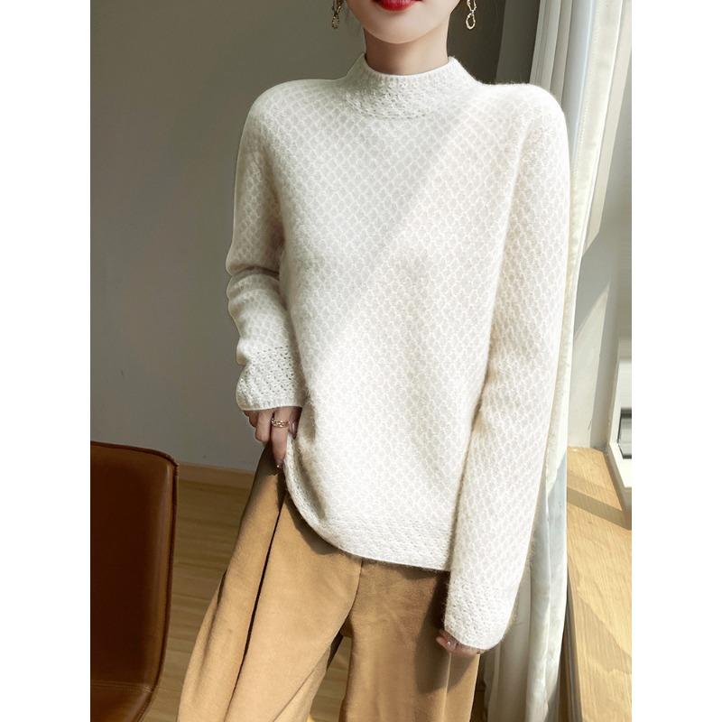 

Новый осенне-зимний чистый свитер для женщин с полувысоким воротником, утолщенная вязаная базовая рубашка, корейский свободный ленивый стиль, пуловер XXL