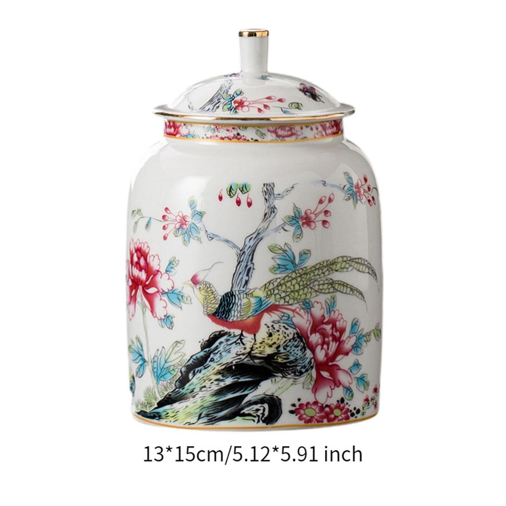 Porcelain Tea Canister Decorative Flower Vase for Tabletop Livingroom Office