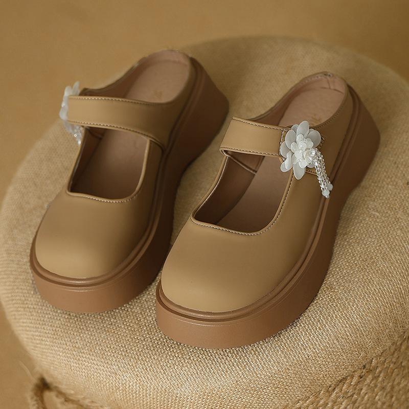 

Popular thick-bottomed bag head half slippers, women s 2025 summer new models, heightening, lightweight, lazy, one-pedal Loafu slippers 40 хакі