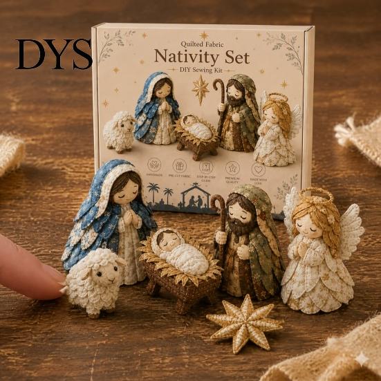 Christmas Tabletop Decorations Nativity Scene Patchwork DIY Kit, Fabric Sewing Diy Kit Religious Quilted Craft Set for Handmade Home Decoration