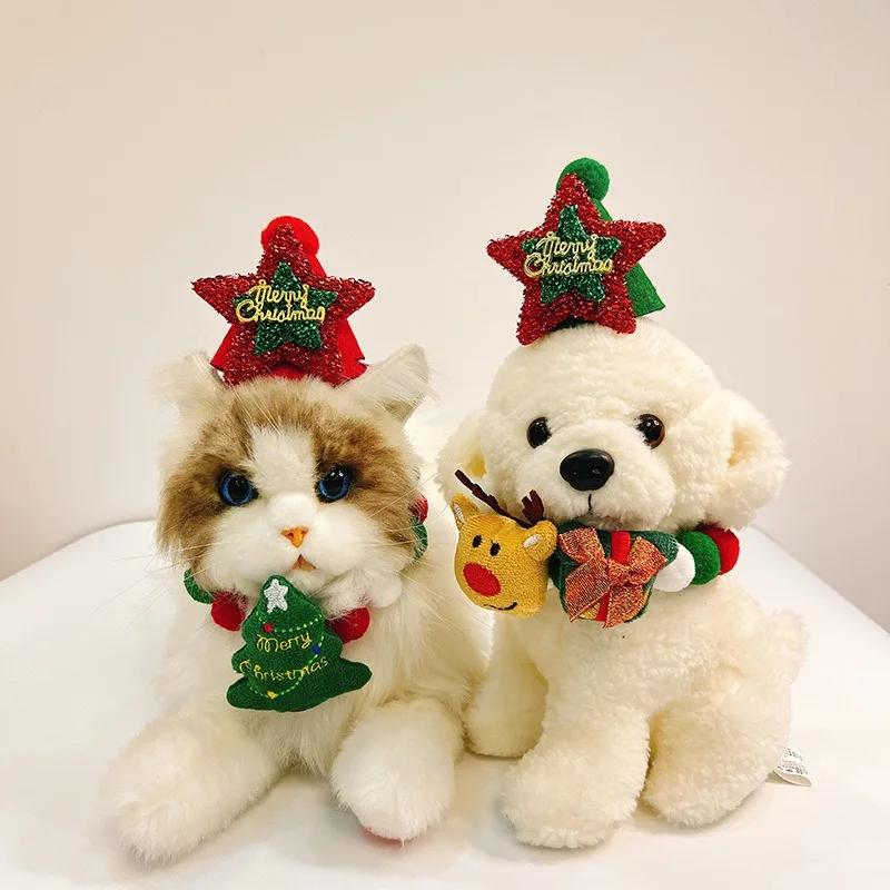 Christmas Pet Dog Bow Tie Hair Ball Necklace Collar Snowman Deer Pet Dog Cat Bowties Neckties Hat Dog Grooming Accessories