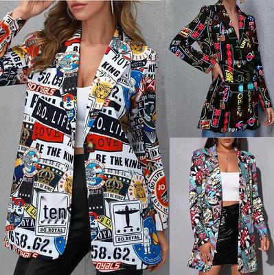 Sonbahar Kadın Moda Trendi Baskılı Takım Elbise Ceket