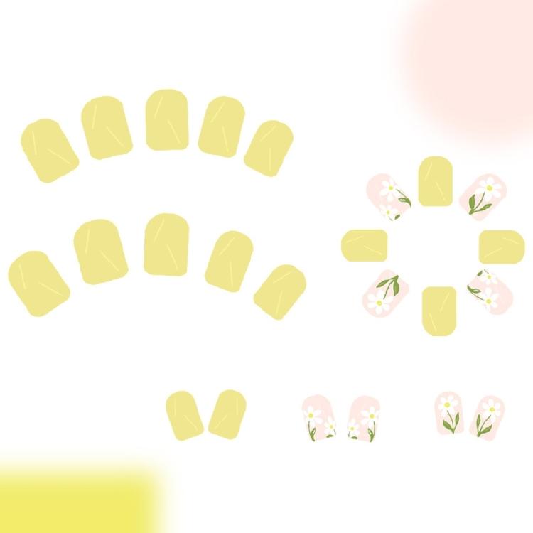 24 Stück Kurze Quadratische Press-On Nägel Gelb Acryl Falsche Nägel Glänzend Künstliche Nägel Blumen Aufkleber Nägel für Party