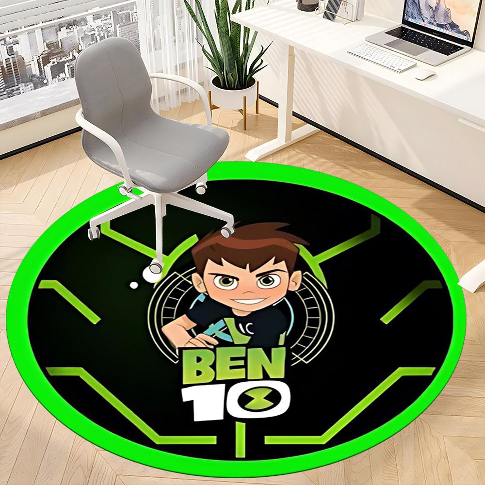 1 Pezzo Tappeto Rotondo da Ufficio Ben 10 - Perfetto per l'Arredamento dell'Ufficio o dello Studio, Lavabile in Lavatrice, Fondo Antiscivolo, Tappetino Decorativo