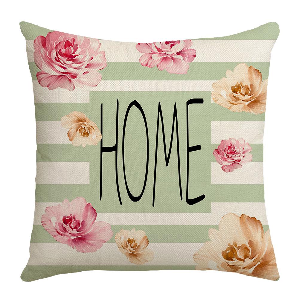 New Summer Throw Pillow Case with Floral Letter Print Linen Throw Pillow Decoration Sofa Bedside Backrest Throw Pillow Case