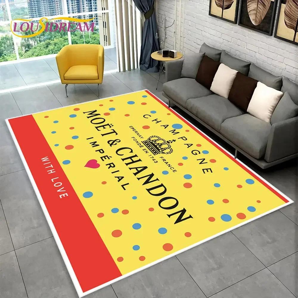 C-Champagne M-Moet & C-Chandon Teppich für Schlafzimmer Wohnzimmer Zuhause Sofa Dekoration, Kinderspiel Große Dekoration Bodenmatte Geschenk