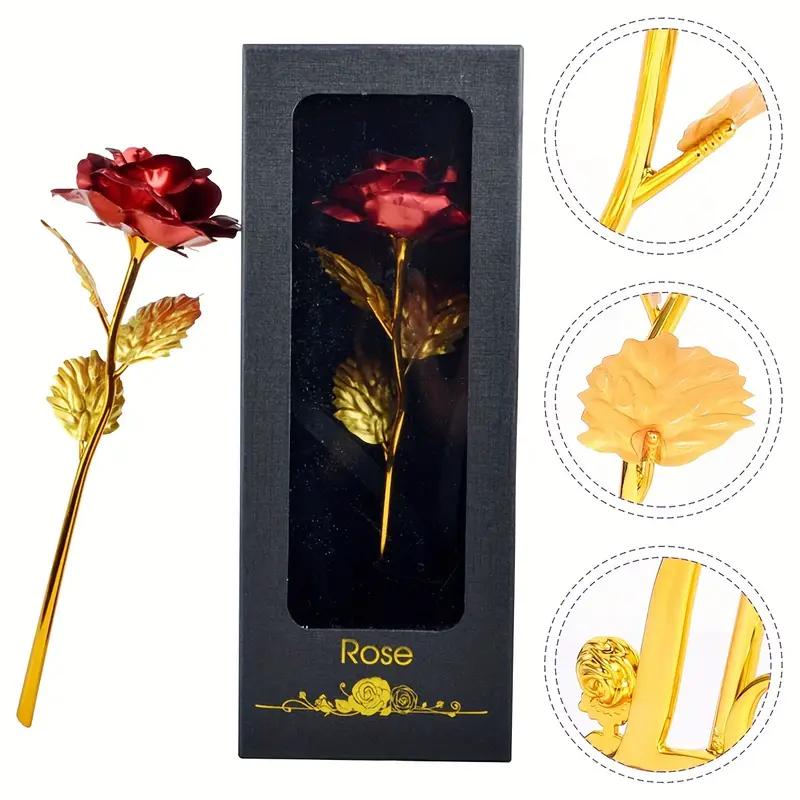 1pc Golden Foil Rose Flower Gift Box, Elegant Window Display, No Feathers, Non-Electric, for Valentine'S Day & Mother'S Day blu