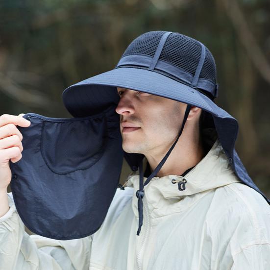 Summer Fisherman Hat, Wide Brim Adjustable Drawstring Bucket Hat, Outdoor Activity Hat with Shawl And Face Guard Design