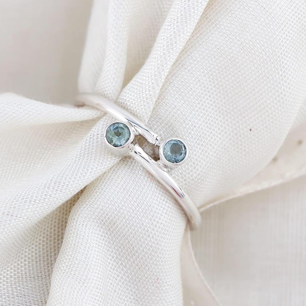 Blue Topaz Gemstone Solid 925 Sterling Silver Ring, Women Ring, Gift For Her, Designer Ring, Stacking Ring