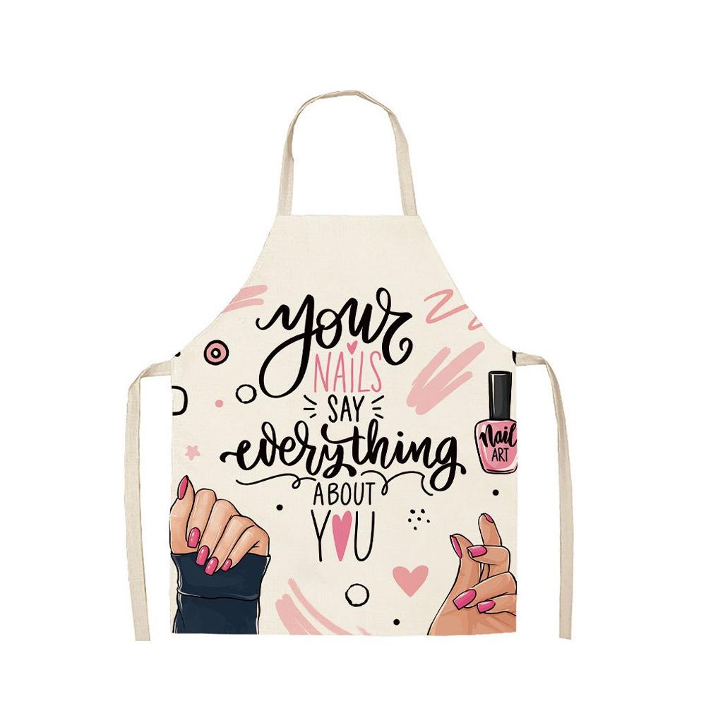 

New Nail Polish Lipstick Patterns Nail Artist Aprons Anti-fouling Flax Pinafore Gifts Baking Adult Bib Salon